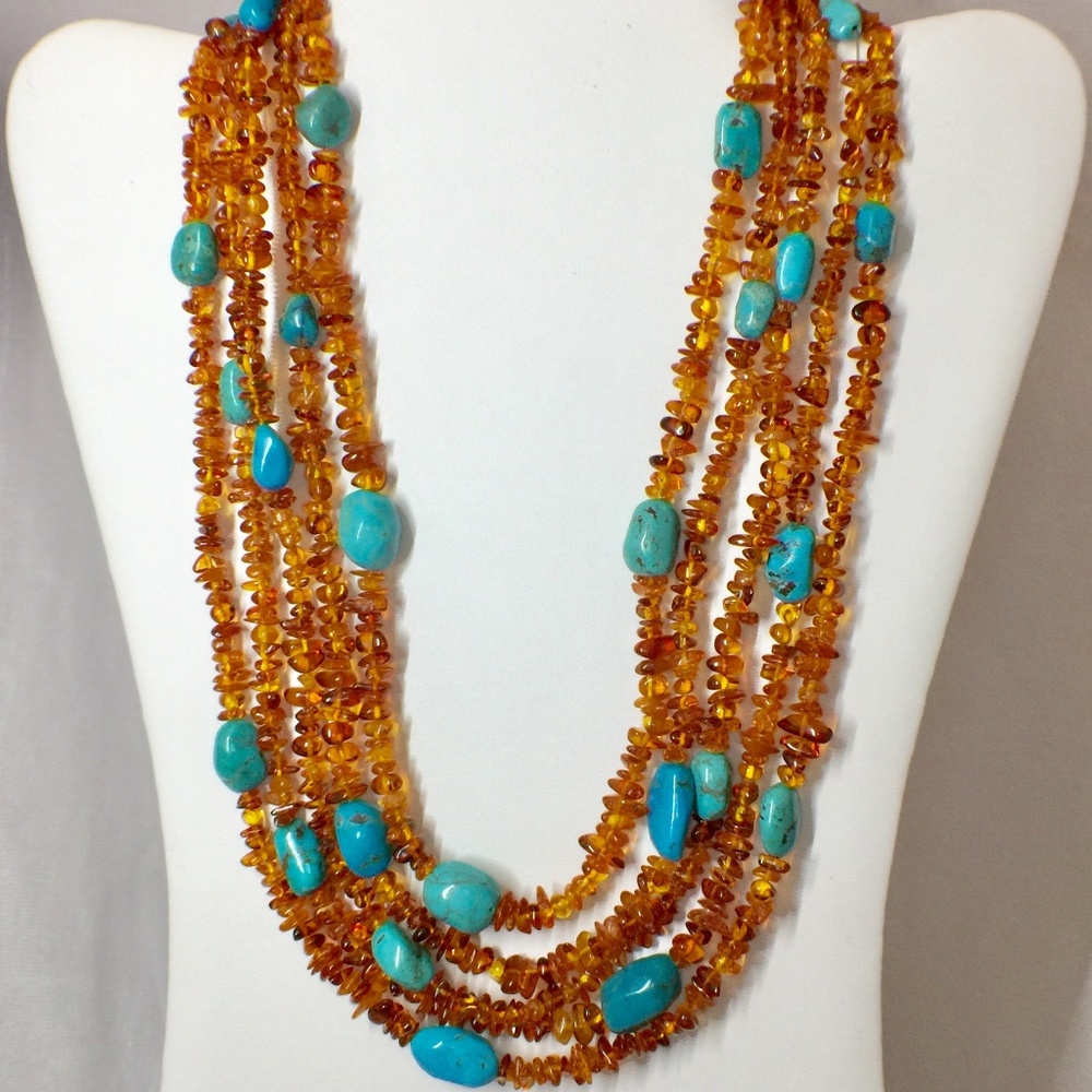Jay King Sterling Amber & Turquoise Necklace